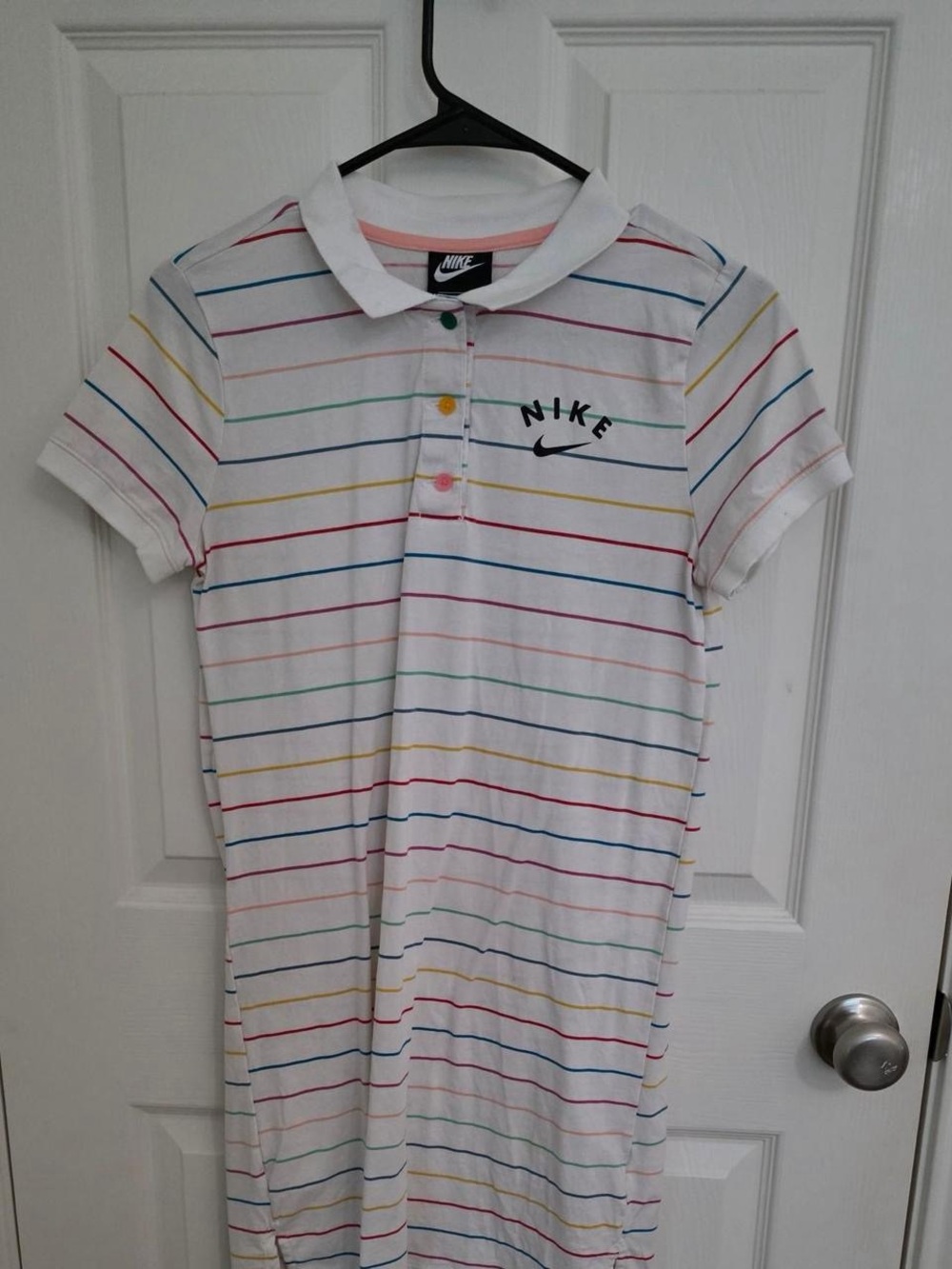 Nike White Polo Dress with Rainbow Stripes